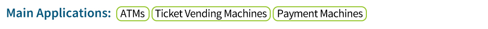Main applications of the JCM F53 Dispenser Unit, including ATMs, ticket vending machines and payment machines.