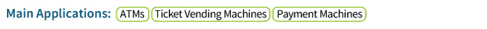 Main applications of the JCM F53 Dispenser Unit, including ATMs, ticket vending machines and payment machines.